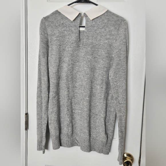 LOFT Gray Sweater with Embellished Collar Layered Look New Size M - Picture 2 of 7